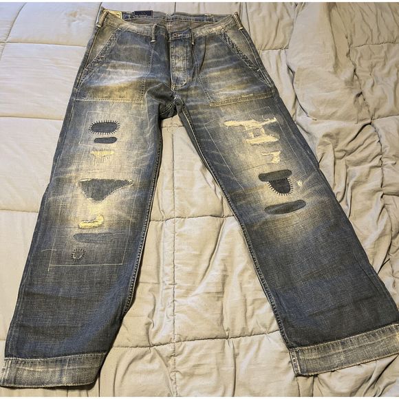 Polo Ralph Lauren Mens Blue Denim Patches Original Jeans 38x30